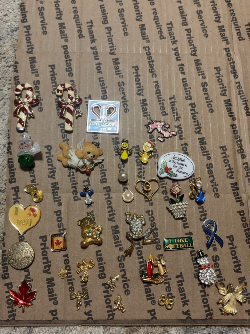 33ct Assorted Gold-Tone Charm and Pin Lot with Colorful Enamels